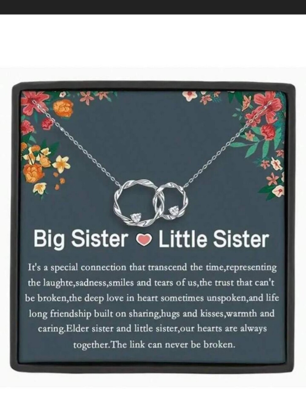 NWT Big Sister Little Sister Silver Linked Circle Necklace - Perfect Gift!